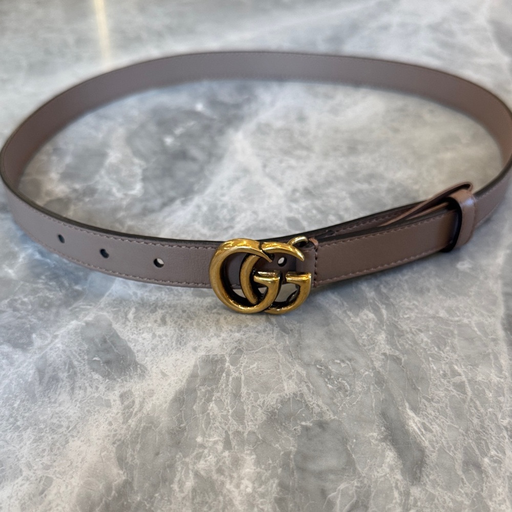 Gucci Taupe Leather Belt with Gold GG Buckle